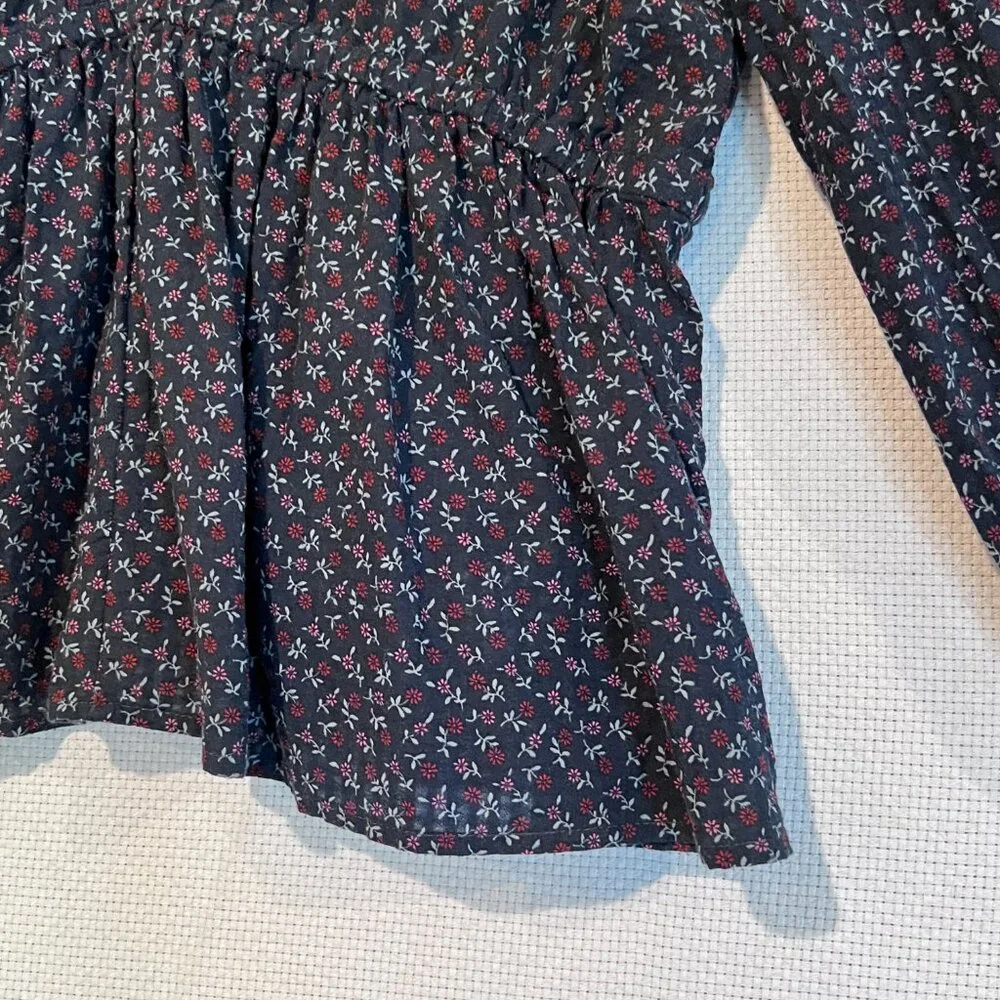 Madewell Boho Floral Peasant Blouse L Smocked Waist Puff Sleeves Ditsy Print Top